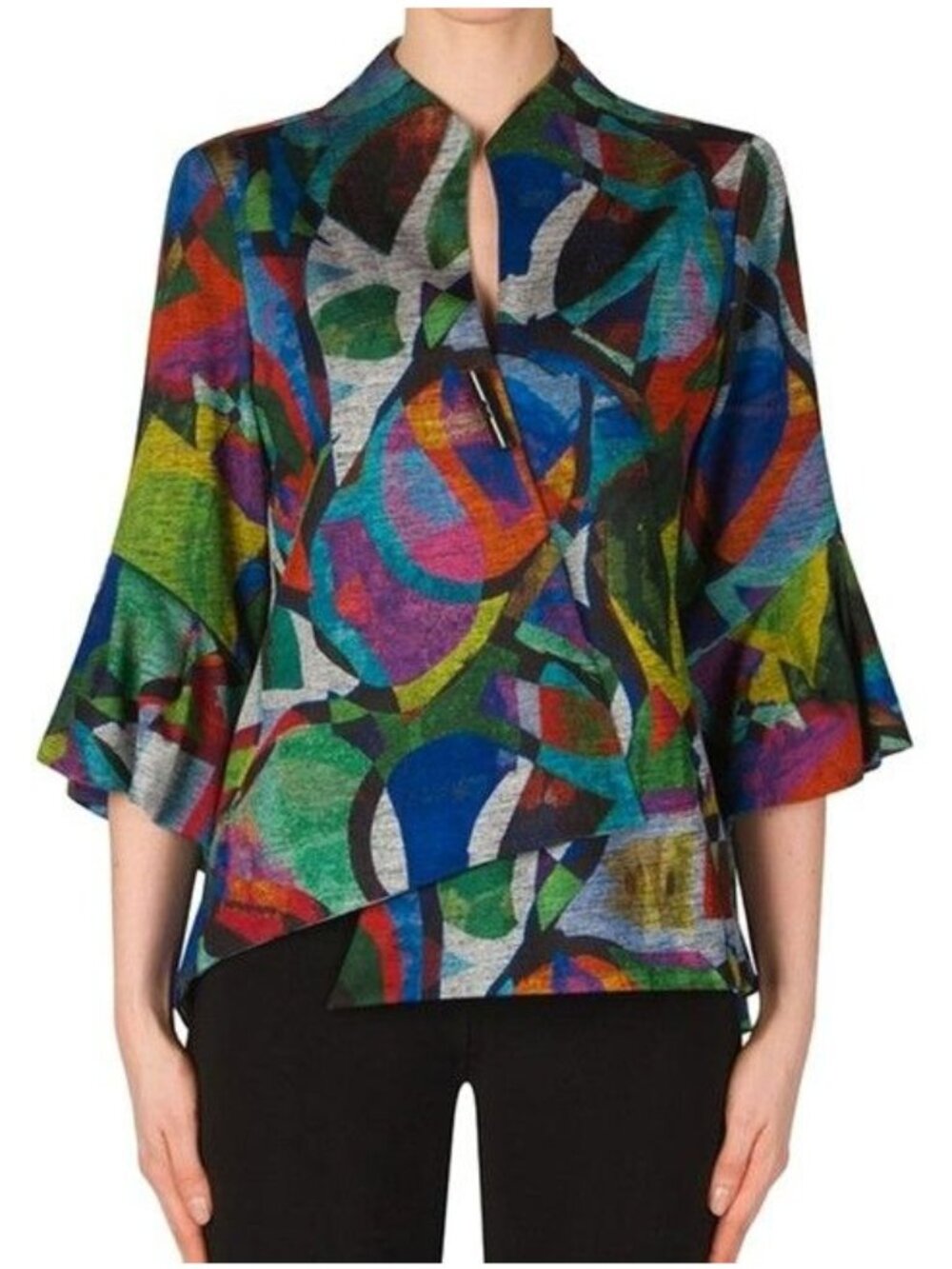 Joseph Ribkoff Womens Colorful Art To Wear Geometric Asymmetrical Knit Blazer 10